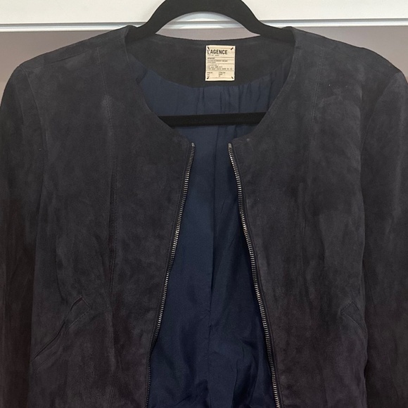L'Agence Navy Blue Suede Zip Jacket - Size M - Picture 13 of 13